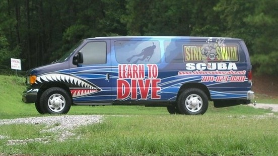 Sink or Swim Scuba's shark-mouth Learn to Dive van in Gastonia, NC