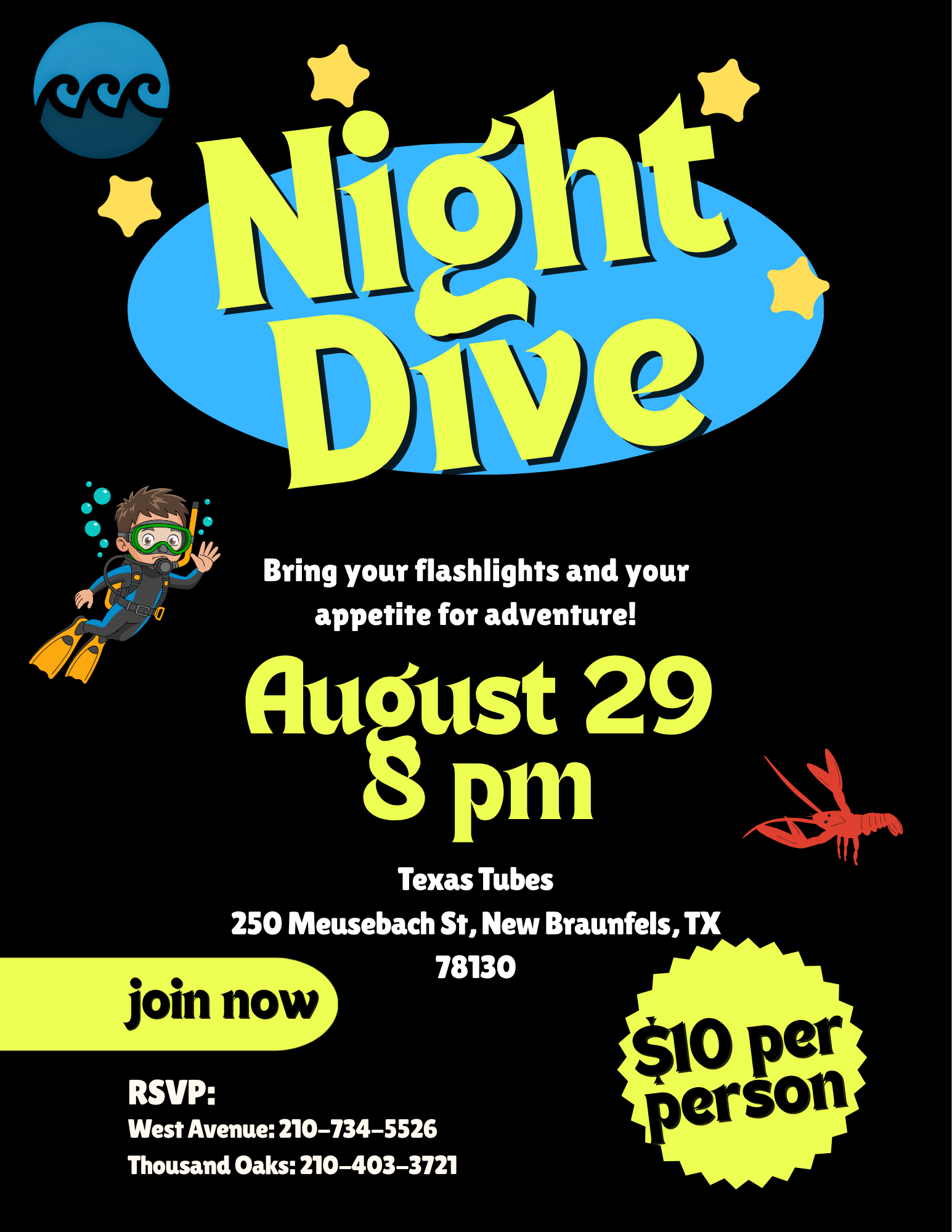 Night Dive - August 29 - Texas Tubes