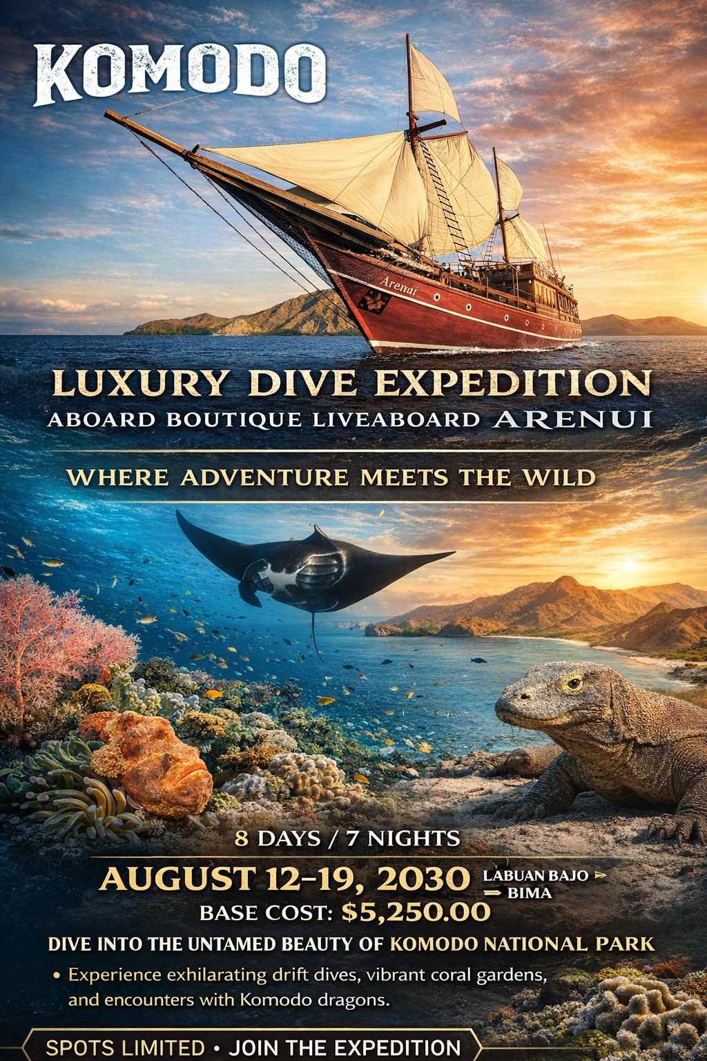 Komodo – Sumbawa-August 12–19, 2030