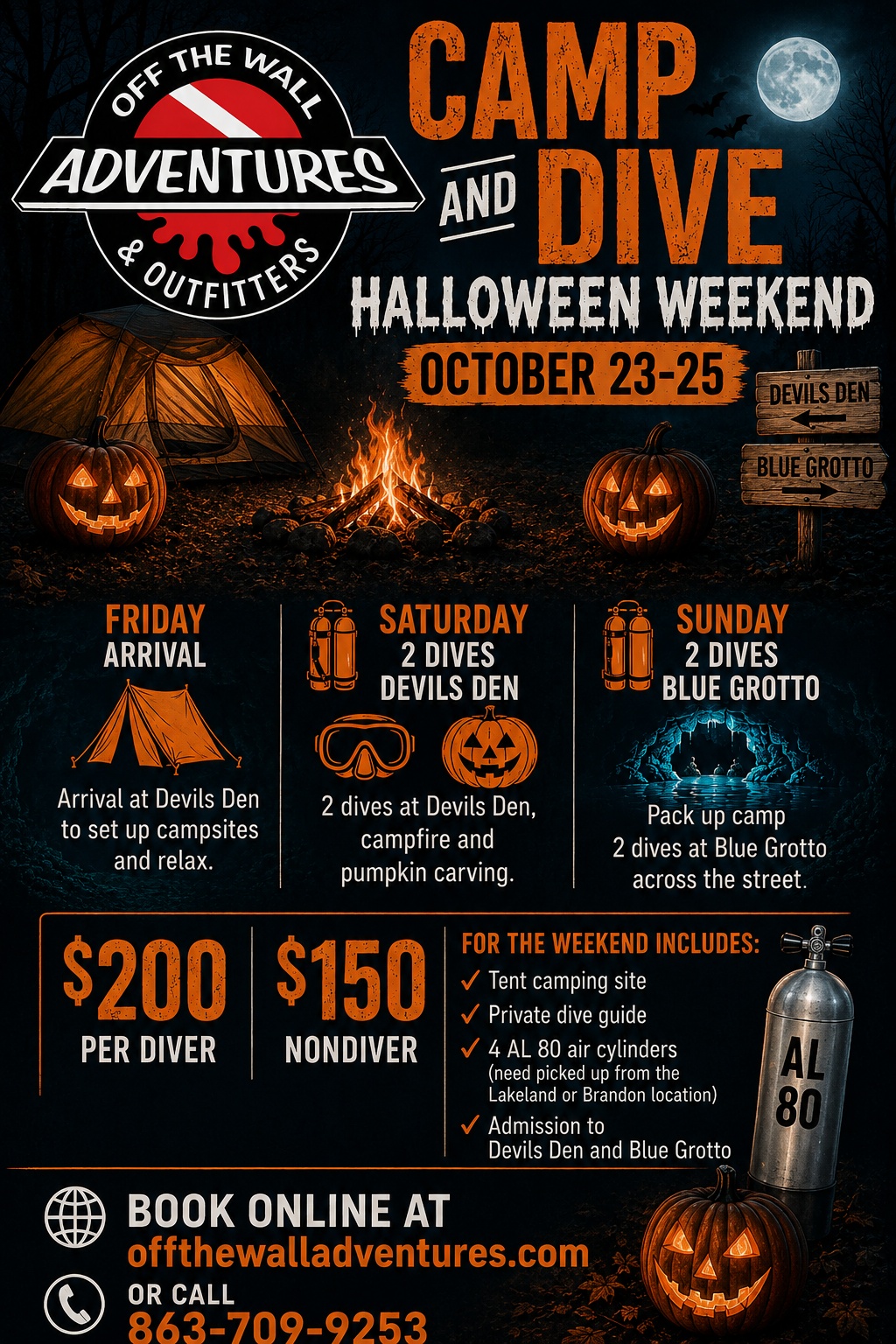 Devils Den & Blue Grotto Halloween Camp & Dive/Snorkel